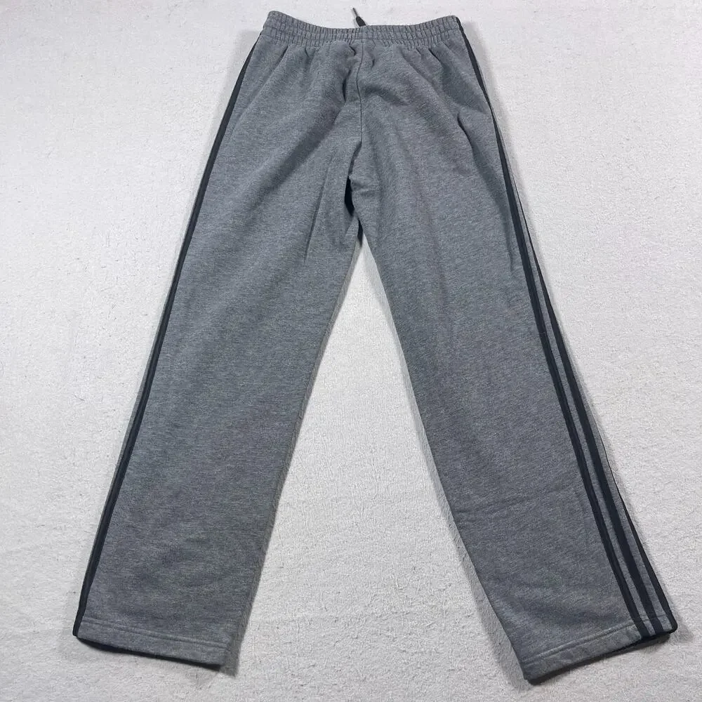 Adidas Sweatpants Men Small Gray Fleece Lined Straight Leg 3-Stripes Logo Athlet